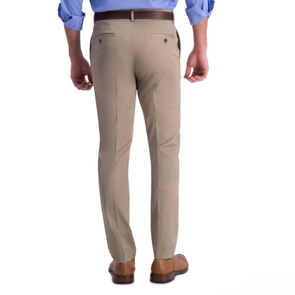 $70 NEW HAGGAR Mens 32x34 Beige Cotton Slim Straight Premium Khaki Chino Pants - Picture 5 of 7